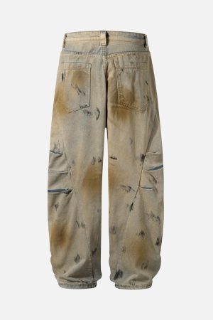 Concert Outfit Washed Graffiti Spray Paint Barrel Jeans