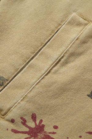 Concert Outfit Washed Graffiti Zip Up Workwear Jacket