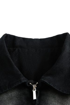 Concert Outfit Washed Ink Gradient Ripped Denim Jacket