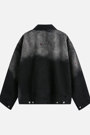 Concert Outfit Washed Ink Gradient Ripped Denim Jacket