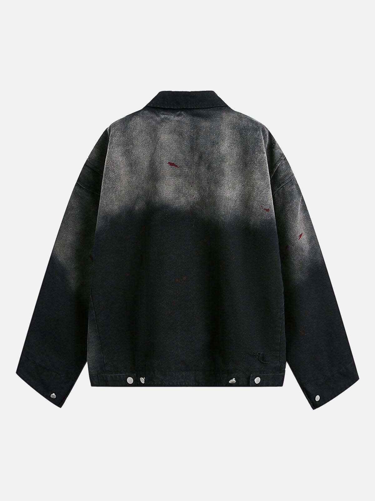 Concert Outfit Washed Ink Gradient Ripped Denim Jacket Concert Outfit Washed Ink Gradient Ripped Denim Jacket