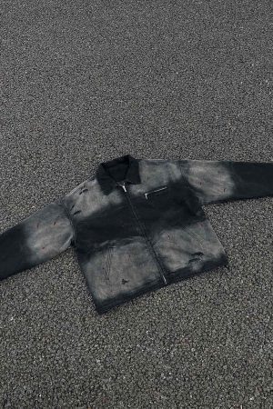 Concert Outfit Washed Ink Gradient Ripped Denim Jacket