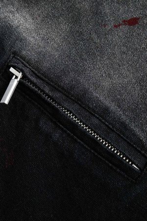 Concert Outfit Washed Ink Gradient Ripped Denim Jacket