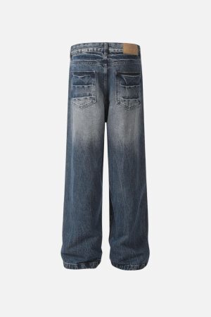 Concert Outfit Washed Lightning Print Loose Jeans