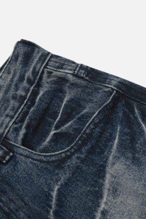 Concert Outfit Washed Lightning Print Loose Jeans