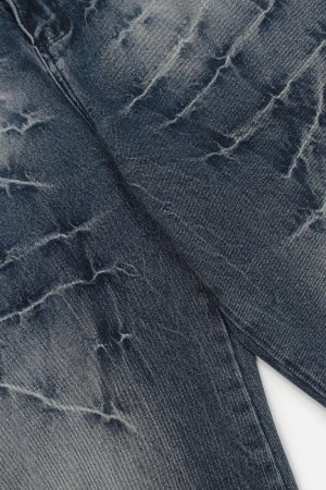 Concert Outfit Washed Lightning Print Loose Jeans