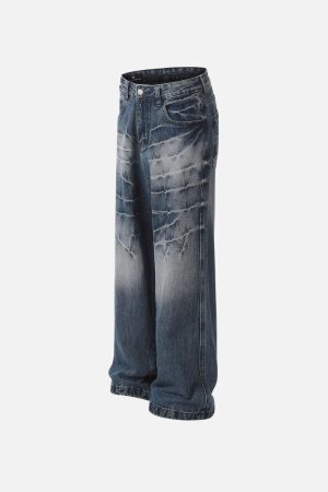 Concert Outfit Washed Lightning Print Loose Jeans