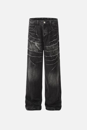 Concert Outfit Washed Lightning Print Loose Jeans