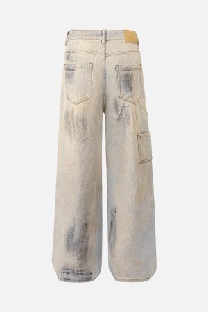 Concert Outfit Washed Mud-Dye Straight Jeans