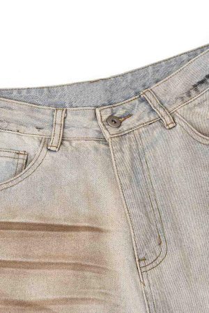 Concert Outfit Washed Mud-Dye Straight Jeans