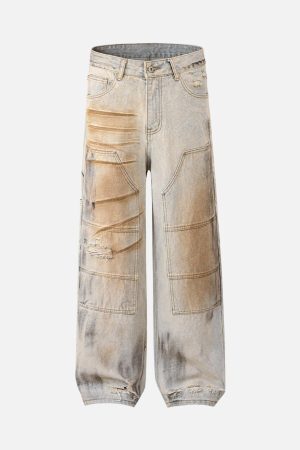 Concert Outfit Washed Mud-Dye Straight Jeans