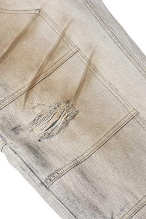 Concert Outfit Washed Mud-Dye Straight Jeans