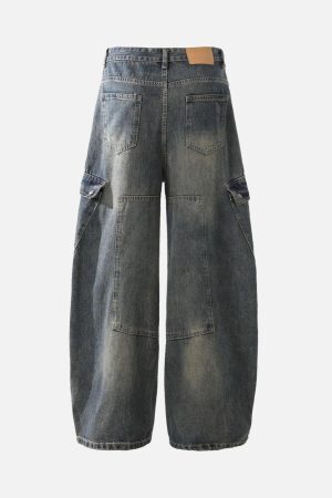 Concert Outfit Washed Multi-Pocket Baggy Barrel Cargo Jeans