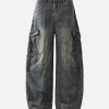 Concert Outfit Washed Multi-Pocket Baggy Barrel Cargo Jeans