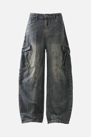 Concert Outfit Washed Multi-Pocket Baggy Barrel Cargo Jeans
