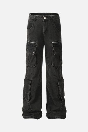 Concert Outfit Washed Multi-Pocket Bootcut Jeans