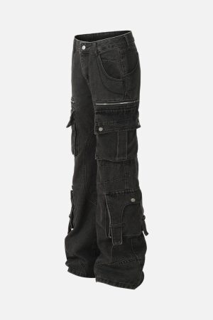 Concert Outfit Washed Multi-Pocket Bootcut Jeans