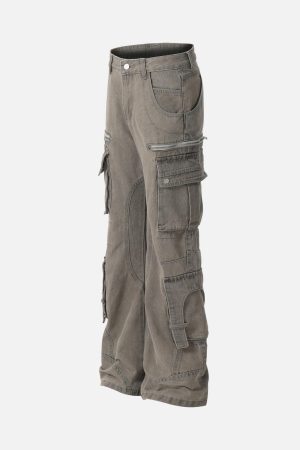 Concert Outfit Washed Multi-Pocket Bootcut Jeans