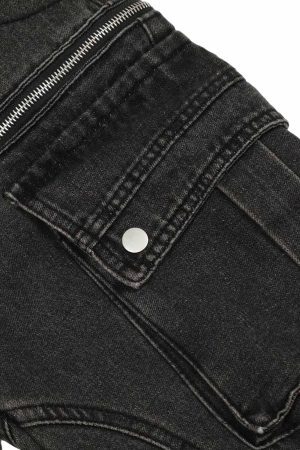 Concert Outfit Washed Multi-Pocket Bootcut Jeans