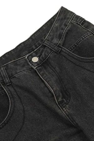 Concert Outfit Washed Multi-Pocket Bootcut Jeans