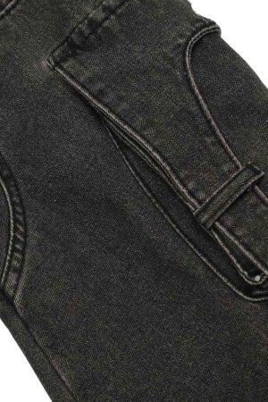 Concert Outfit Washed Multi-Pocket Bootcut Jeans