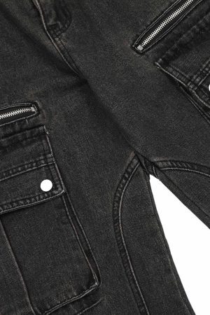 Concert Outfit Washed Multi-Pocket Bootcut Jeans