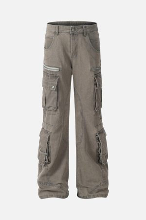 Concert Outfit Washed Multi-Pocket Bootcut Jeans