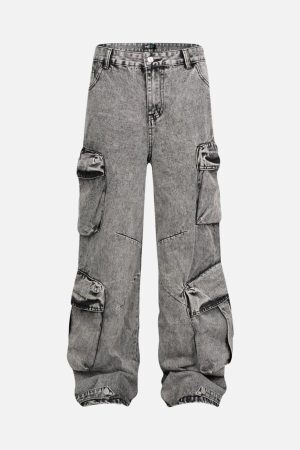 Concert Outfit Washed Multi-Pocket Cargo Jeans