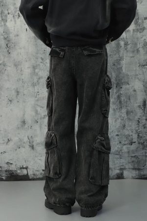 Concert Outfit Washed Multi-Pocket Cargo Jeans