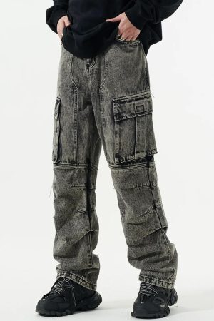 Concert Outfit Washed Multi-Pocket Cargo Jeans