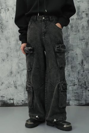 Concert Outfit Washed Multi-Pocket Cargo Jeans