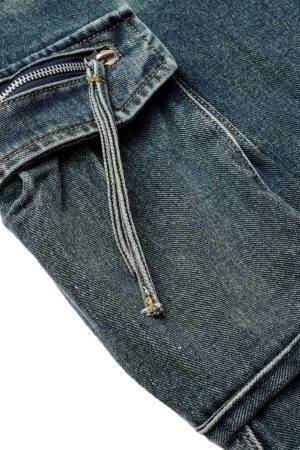 Concert Outfit Washed Multi-Pocket Denim Cargo Jorts