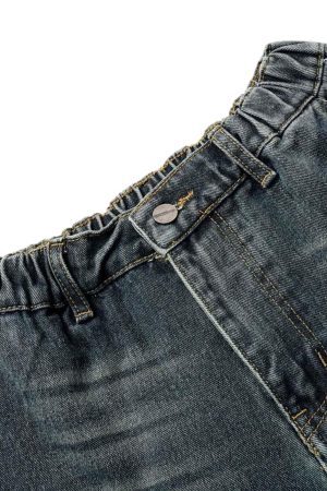 Concert Outfit Washed Multi-Pocket Denim Cargo Jorts