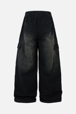 Concert Outfit Washed Multi Pocket Drawstring Cargo Jeans