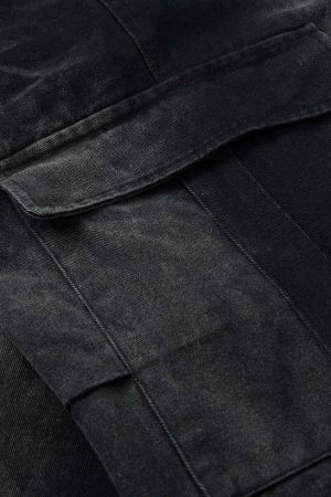 Concert Outfit Washed Multi Pocket Drawstring Cargo Jeans