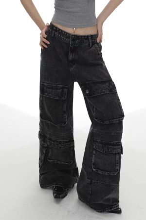 Concert Outfit Washed Multi Pocket Jeans