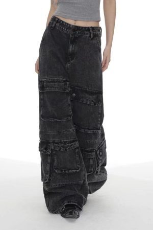 Concert Outfit Washed Multi Pocket Jeans