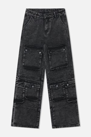 Concert Outfit Washed Multi Pocket Jeans