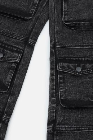 Concert Outfit Washed Multi Pocket Jeans