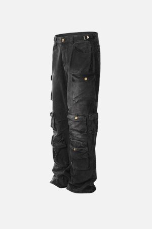 Concert Outfit Washed Multi Pocket Loose Jeans