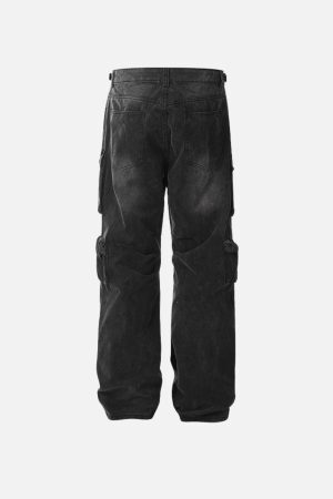 Concert Outfit Washed Multi Pocket Loose Jeans