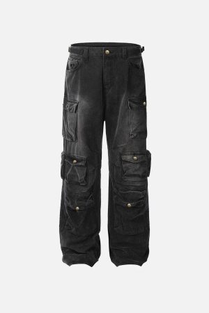 Concert Outfit Washed Multi Pocket Loose Jeans