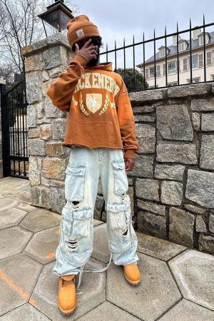 Concert Outfit Washed Multi-Pocket Work Cargo Jeans