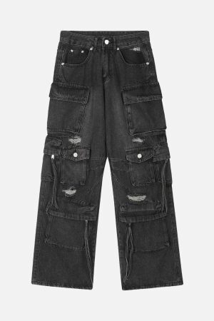 Concert Outfit Washed Multi-Pocket Work Cargo Jeans