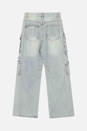 Concert Outfit Washed Multi-Pocket Work Cargo Jeans