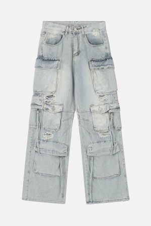 Concert Outfit Washed Multi-Pocket Work Cargo Jeans