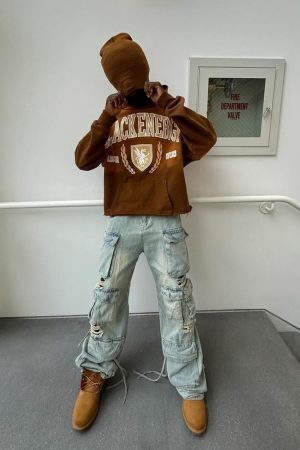 Concert Outfit Washed Multi-Pocket Work Cargo Jeans