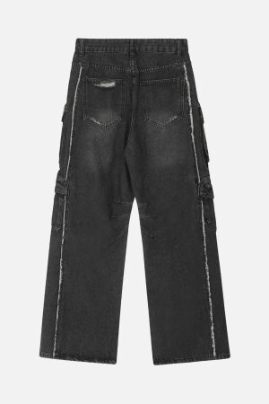 Concert Outfit Washed Multi-Pocket Work Cargo Jeans
