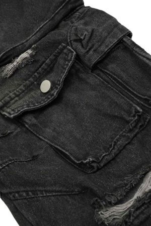 Concert Outfit Washed Multi-Pocket Work Cargo Jeans