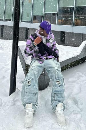 Concert Outfit Washed Multi-Pocket Work Cargo Jeans